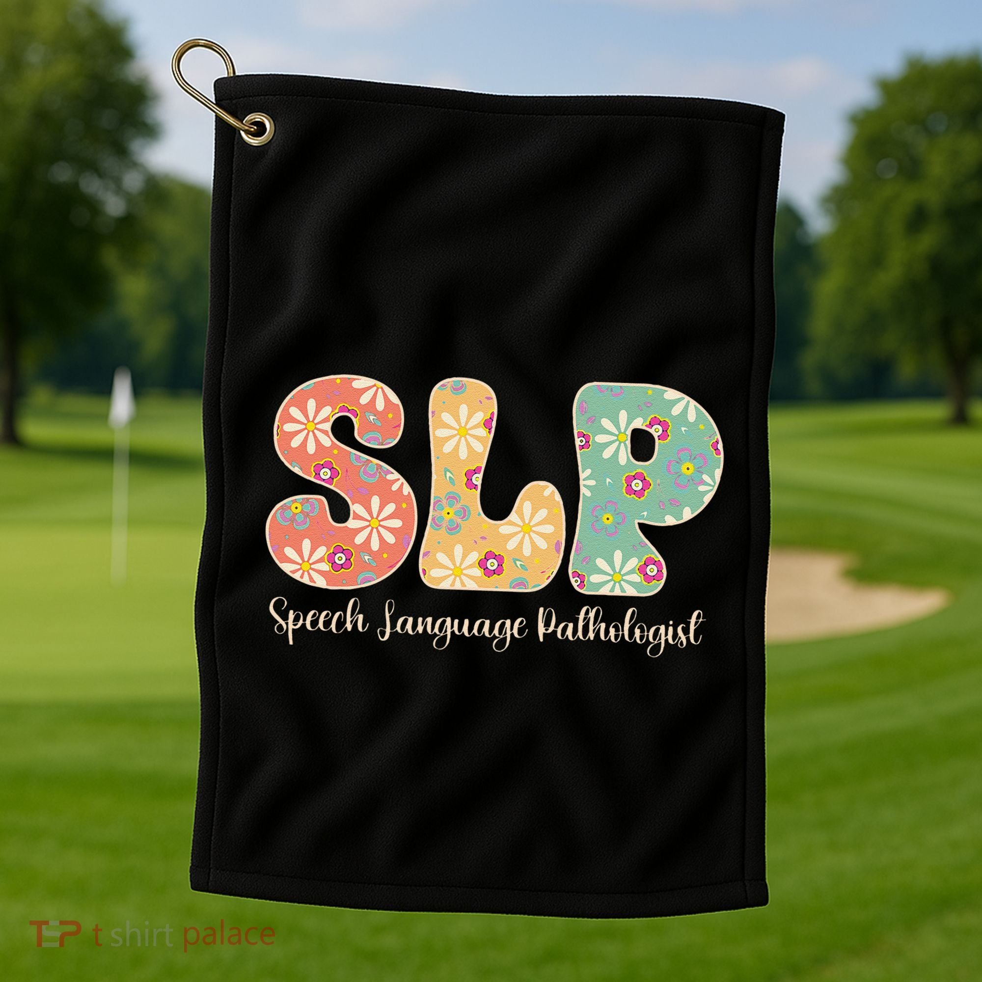 Retro Floral Slp Speech Language Pathologist Speech Therapy Golf Towel