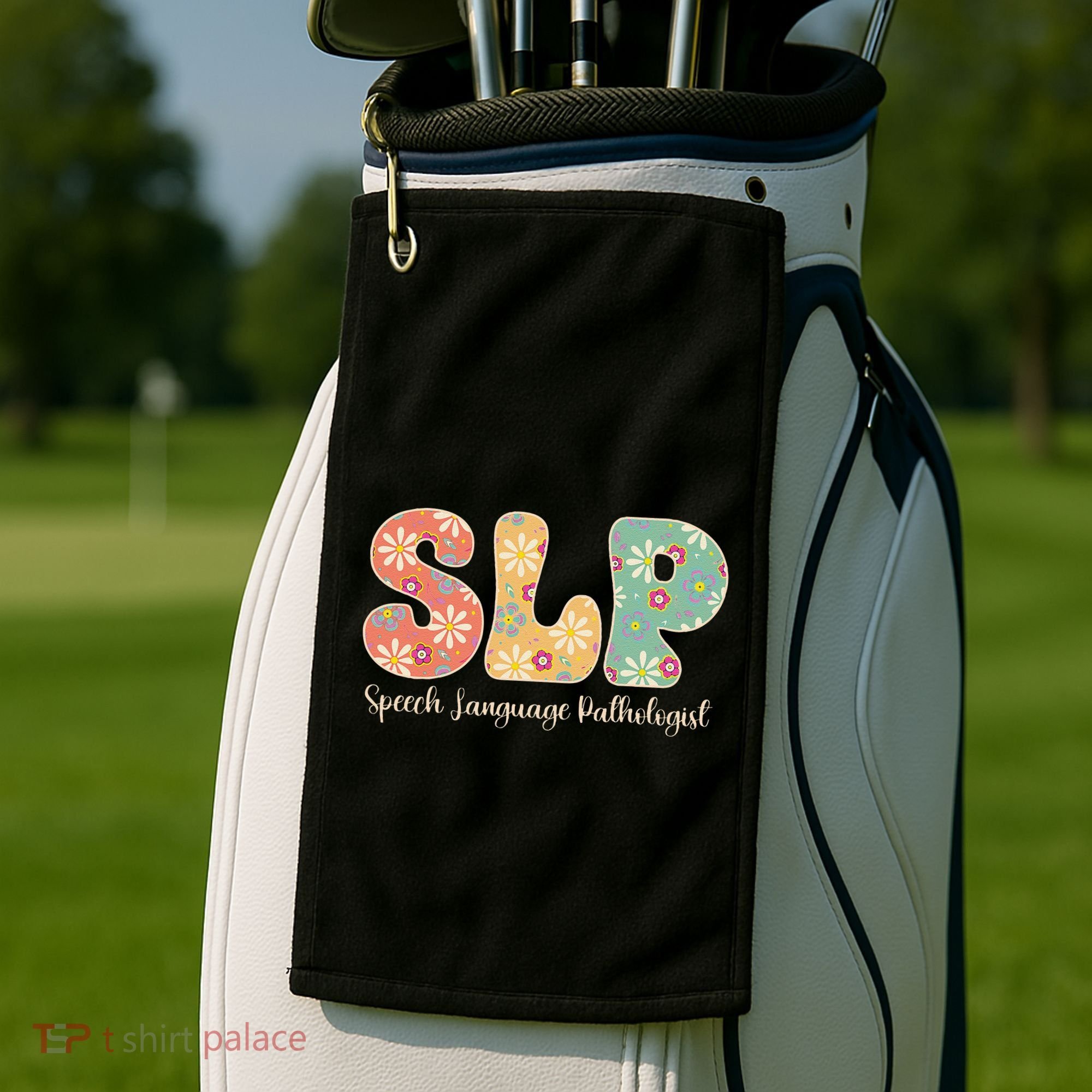 Retro Floral Slp Speech Language Pathologist Speech Therapy Golf Towel