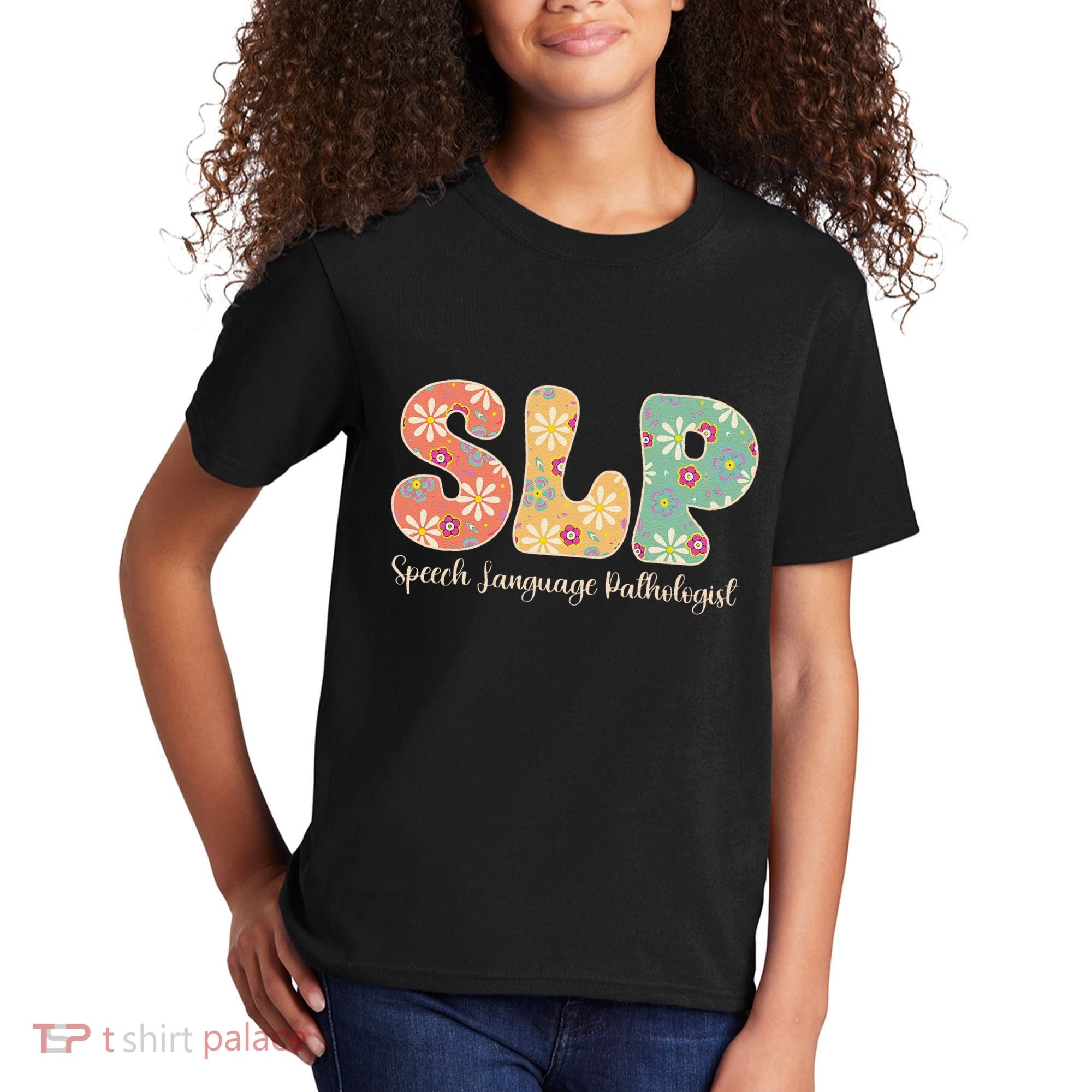 Retro Floral Slp Speech Language Pathologist Speech Therapy Kids T-Shirt