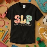 Retro Floral Slp Speech Language Pathologist Speech Therapy Kids T-Shirt thumb 3