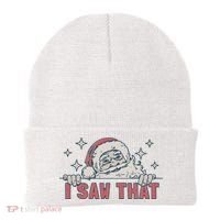 Retro Funny Santa Claus Christmas I Saw That Holiday Xmas Beanie thumb 0