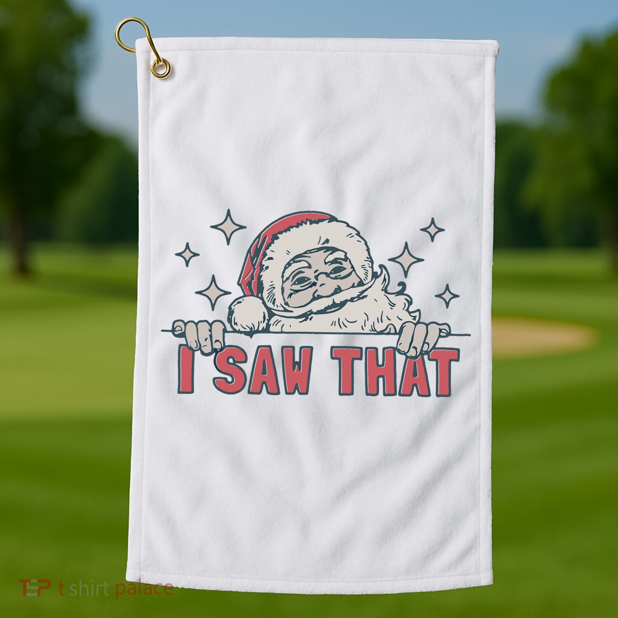 Retro Funny Santa Claus Christmas I Saw That Holiday Xmas Golf Towel