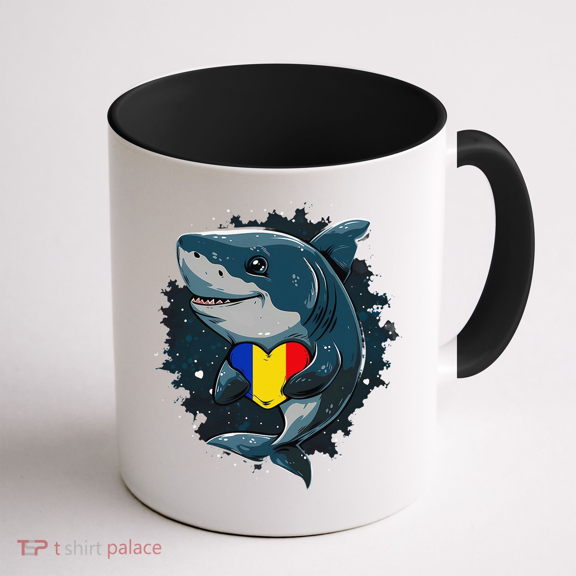 Romania Flag Shark Romanian Roots Heart Romanian Pride Coffee Mug