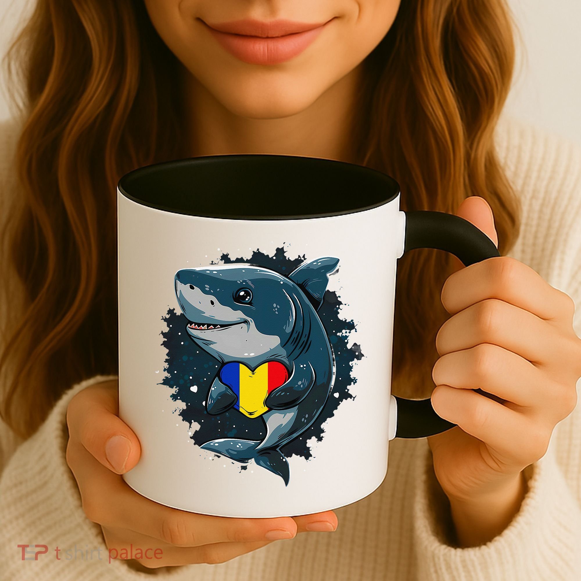 Romania Flag Shark Romanian Roots Heart Romanian Pride Coffee Mug
