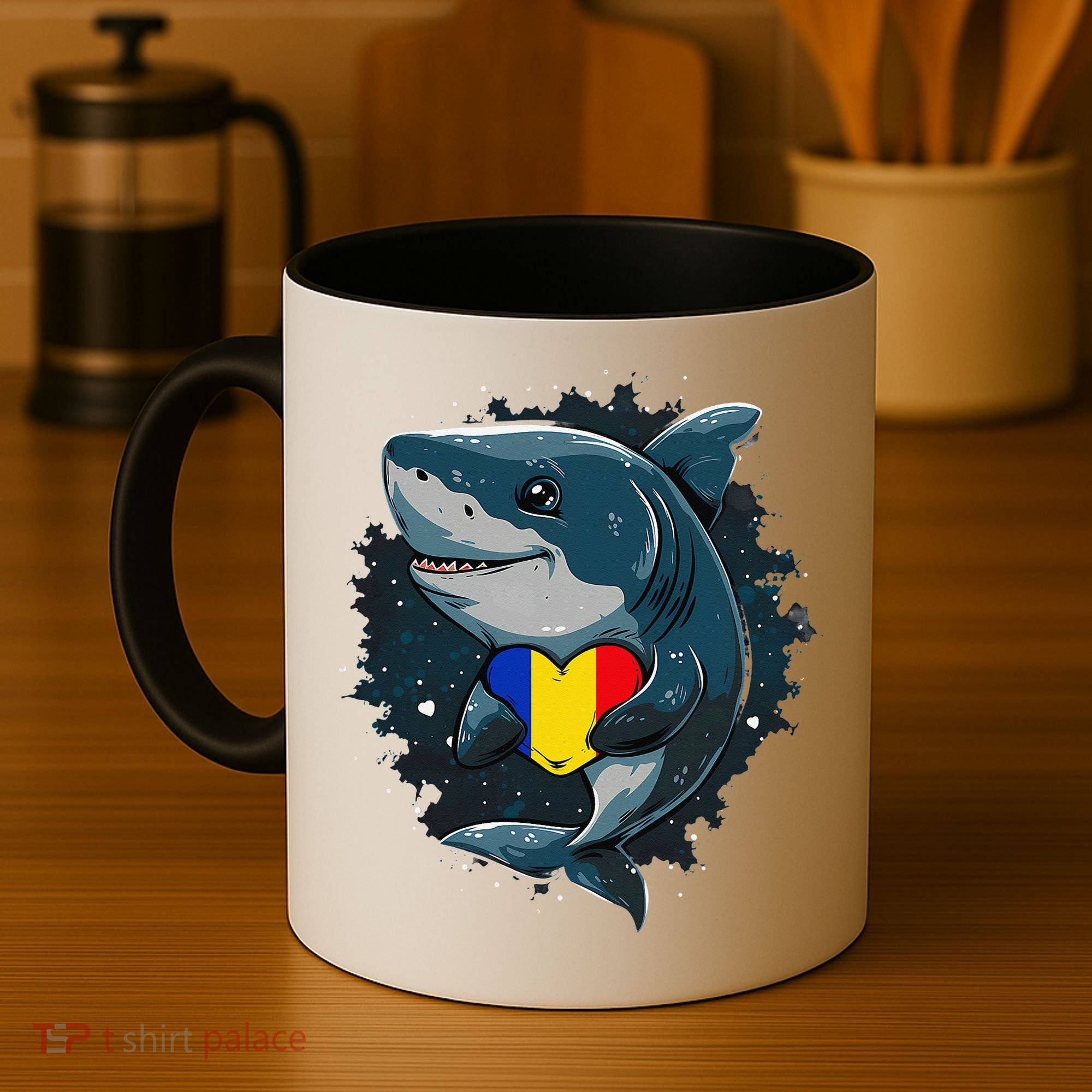 Romania Flag Shark Romanian Roots Heart Romanian Pride Coffee Mug