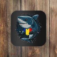 Romania Flag Shark Romanian Roots Heart Romanian Pride Coaster thumb 0