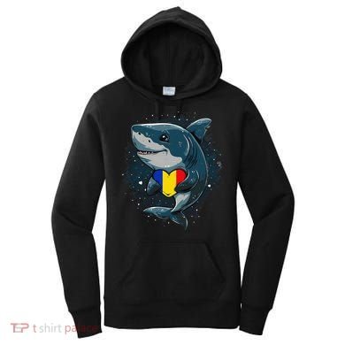 Romania Flag Shark Romanian Roots Heart Romanian Pride Women's Hoodie