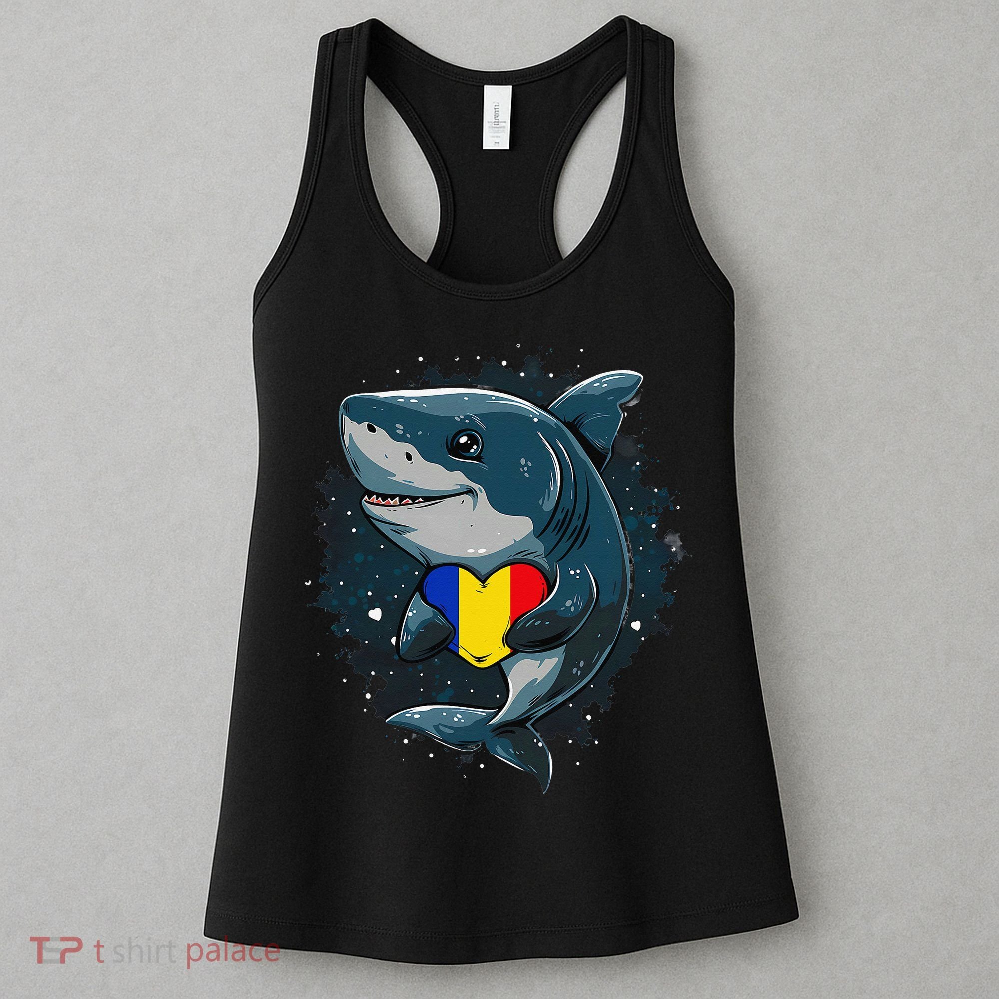 Romania Flag Shark Romanian Roots Heart Romanian Pride Women's Tank Top