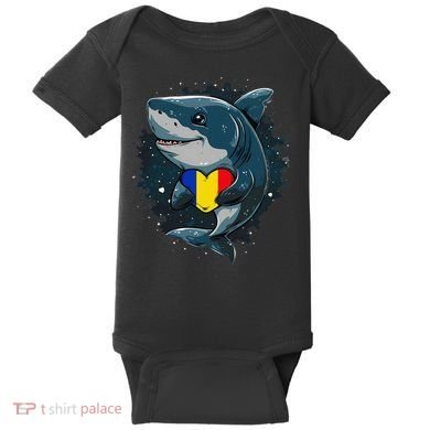 Romania Flag Shark Romanian Roots Heart Romanian Pride Baby Bodysuit