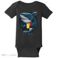 Romania Flag Shark Romanian Roots Heart Romanian Pride Baby Bodysuit thumb 0