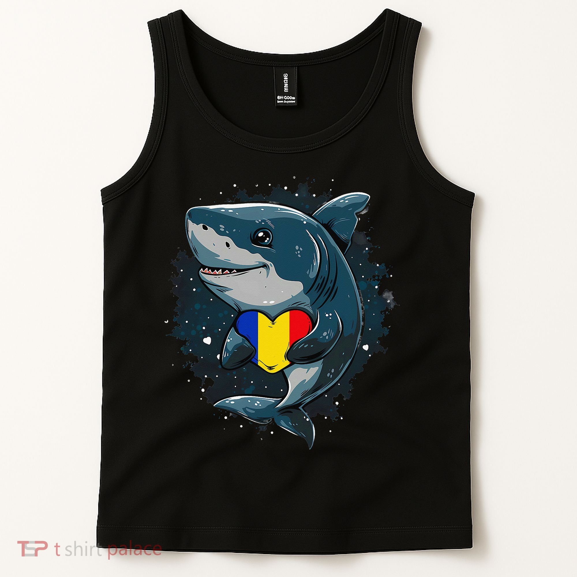 Romania Flag Shark Romanian Roots Heart Romanian Pride Tank Top