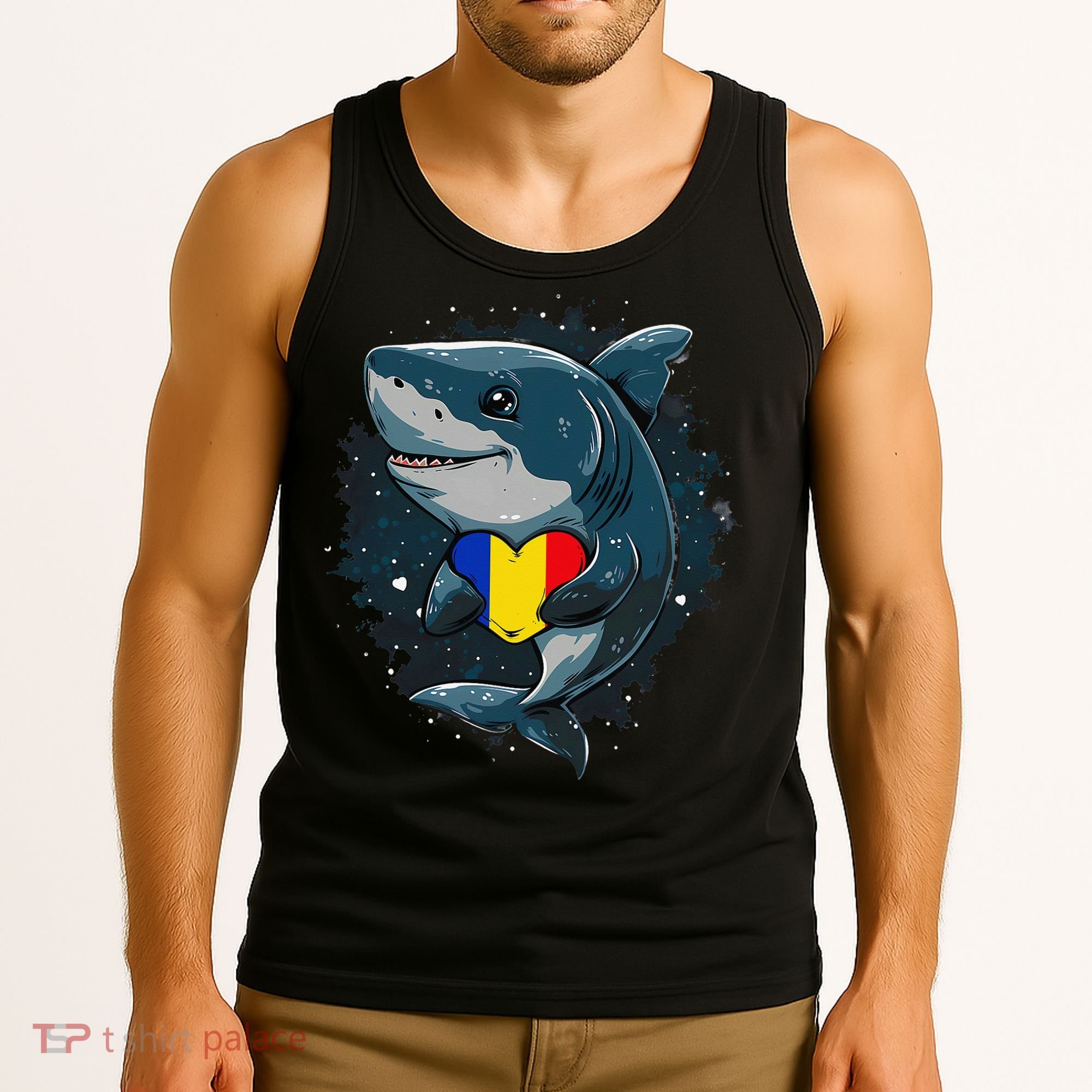 Romania Flag Shark Romanian Roots Heart Romanian Pride Tank Top