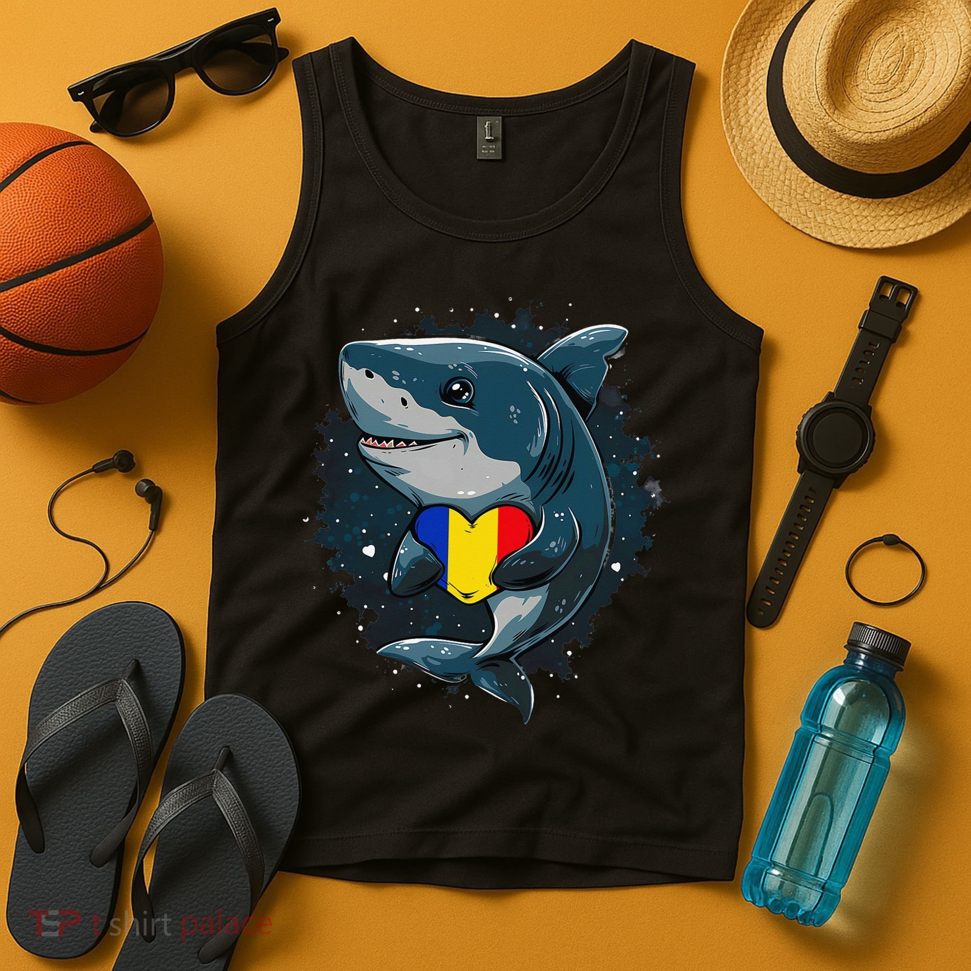Romania Flag Shark Romanian Roots Heart Romanian Pride Tank Top