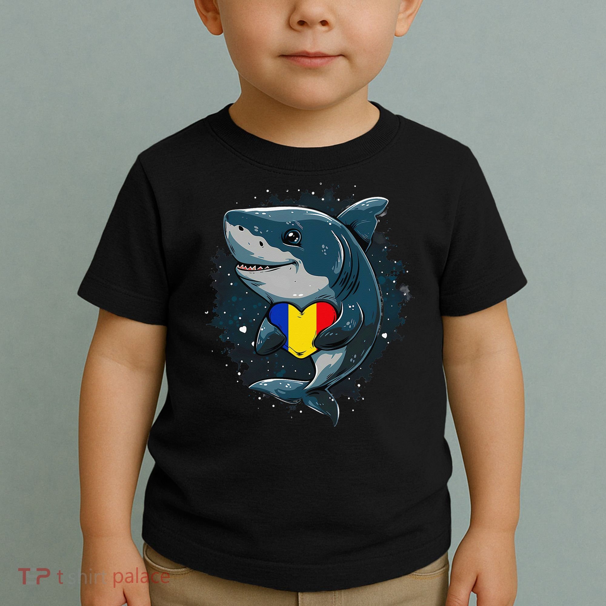 Romania Flag Shark Romanian Roots Heart Romanian Pride Toddler T-Shirt