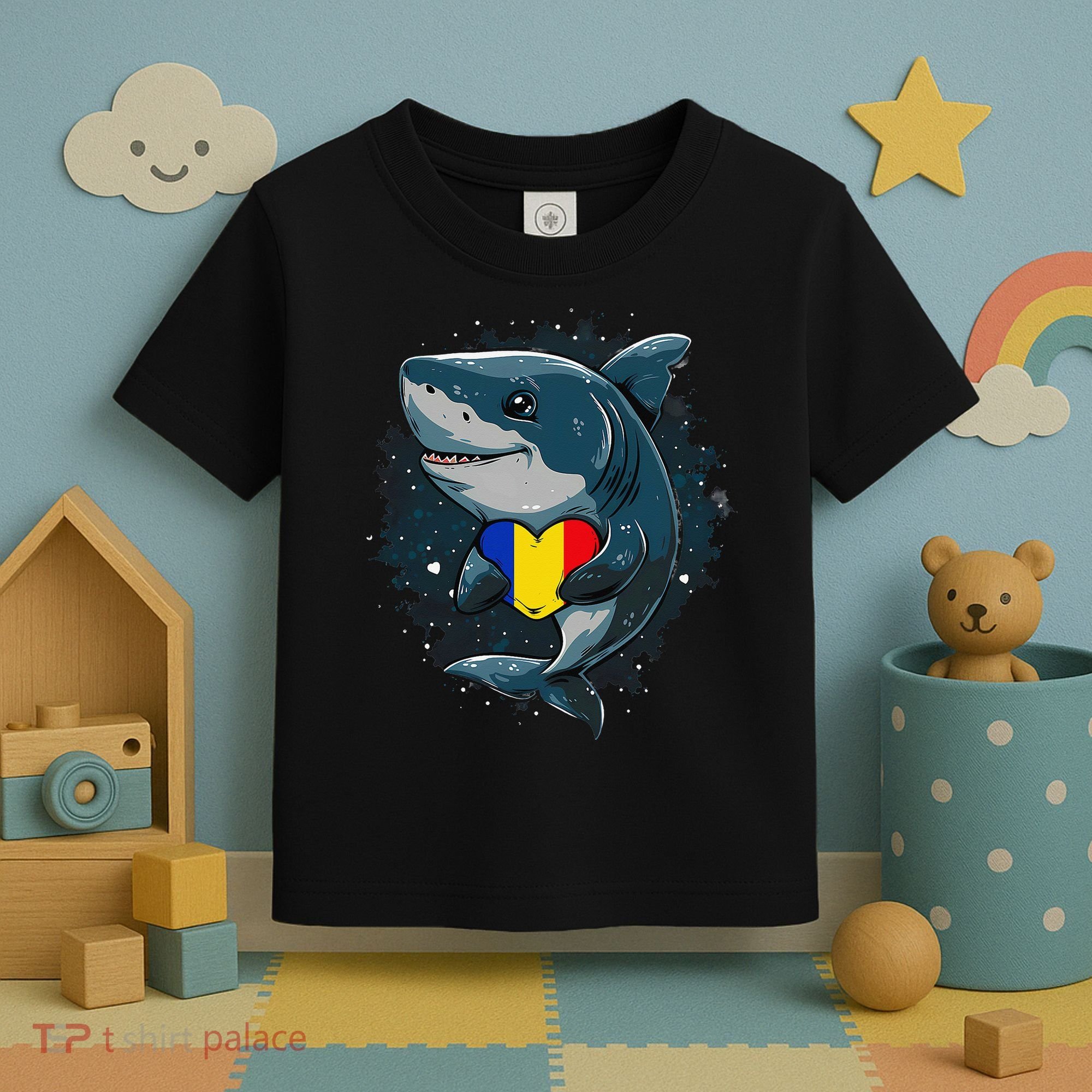 Romania Flag Shark Romanian Roots Heart Romanian Pride Toddler T-Shirt