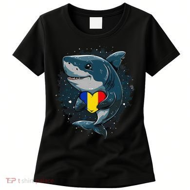 Romania Flag Shark Romanian Roots Heart Romanian Pride Women's T-Shirt