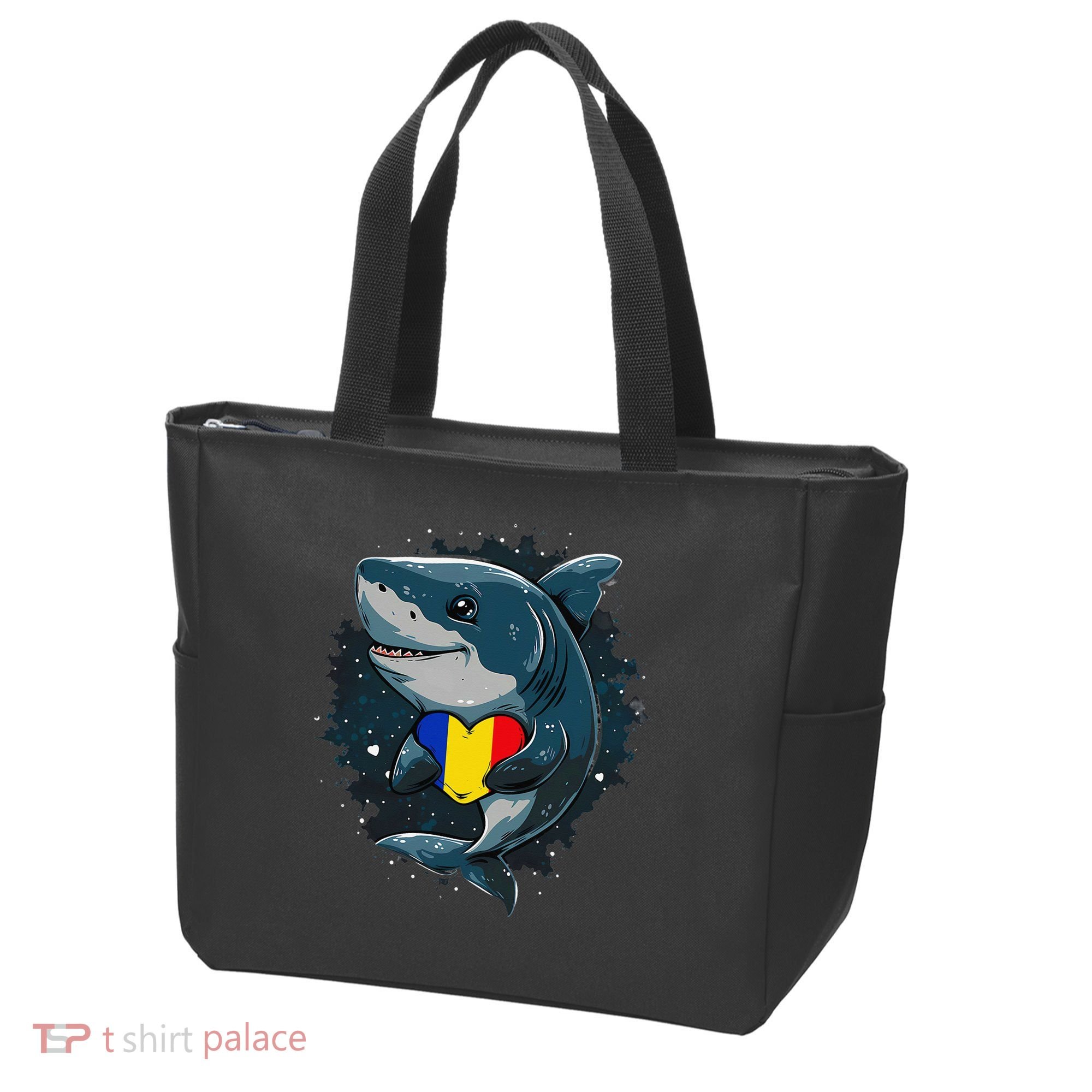 Romania Flag Shark Romanian Roots Heart Romanian Pride Tote Bag