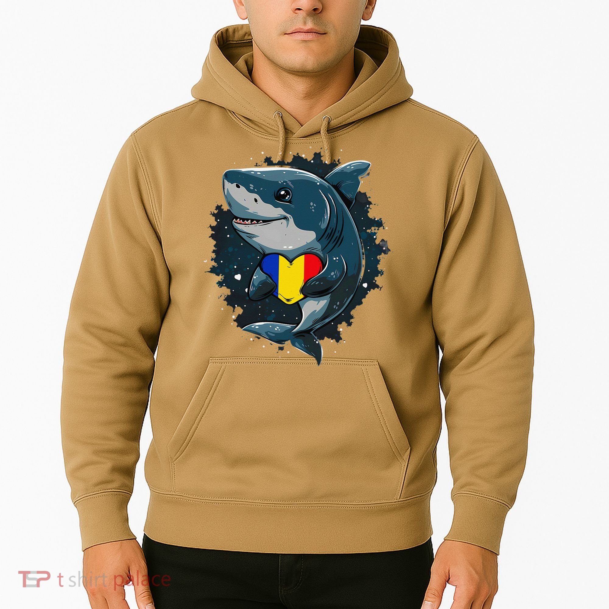 Romania Flag Shark Romanian Roots Heart Romanian Pride Hoodie