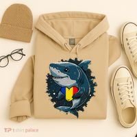 Romania Flag Shark Romanian Roots Heart Romanian Pride Hoodie thumb 4