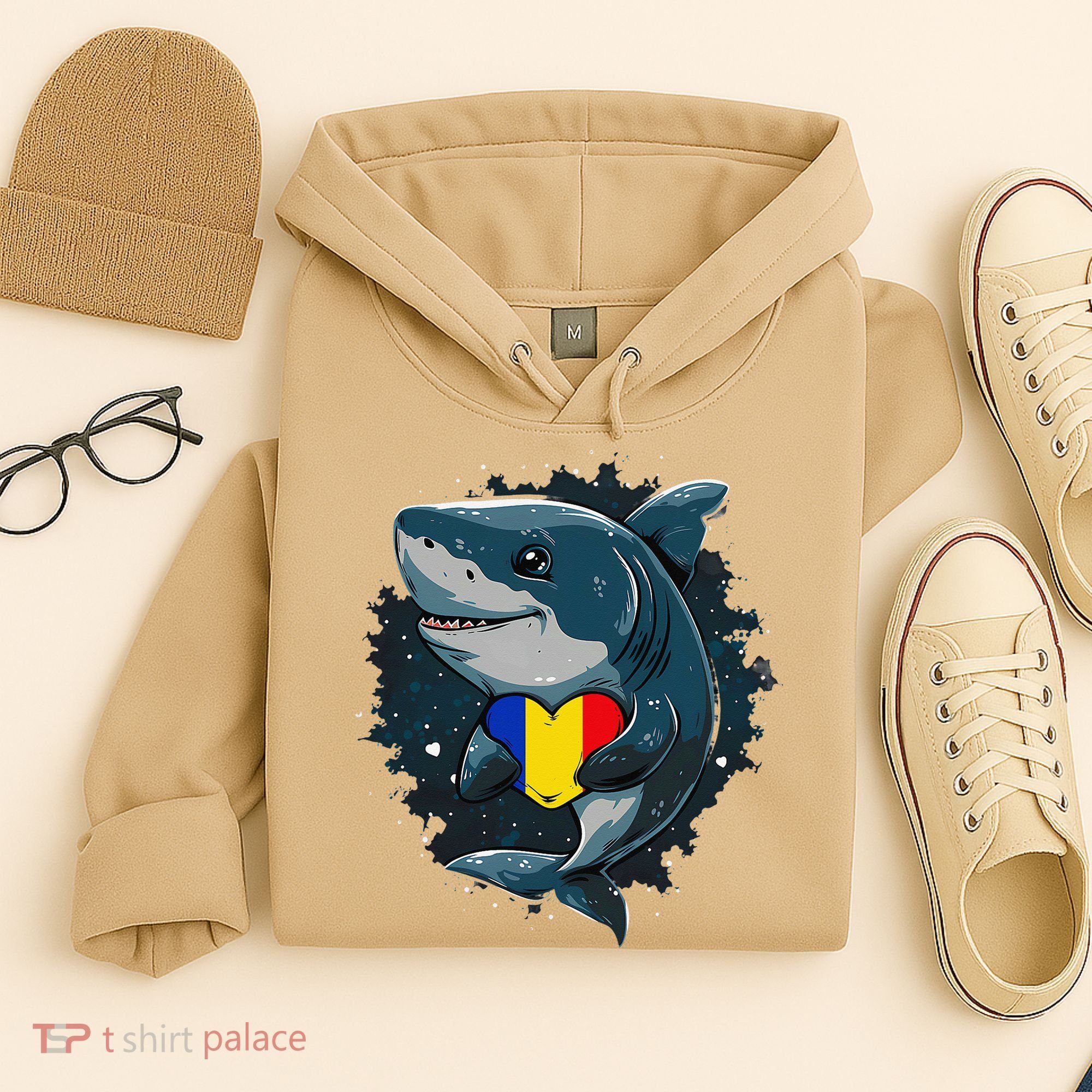 Romania Flag Shark Romanian Roots Heart Romanian Pride Hoodie