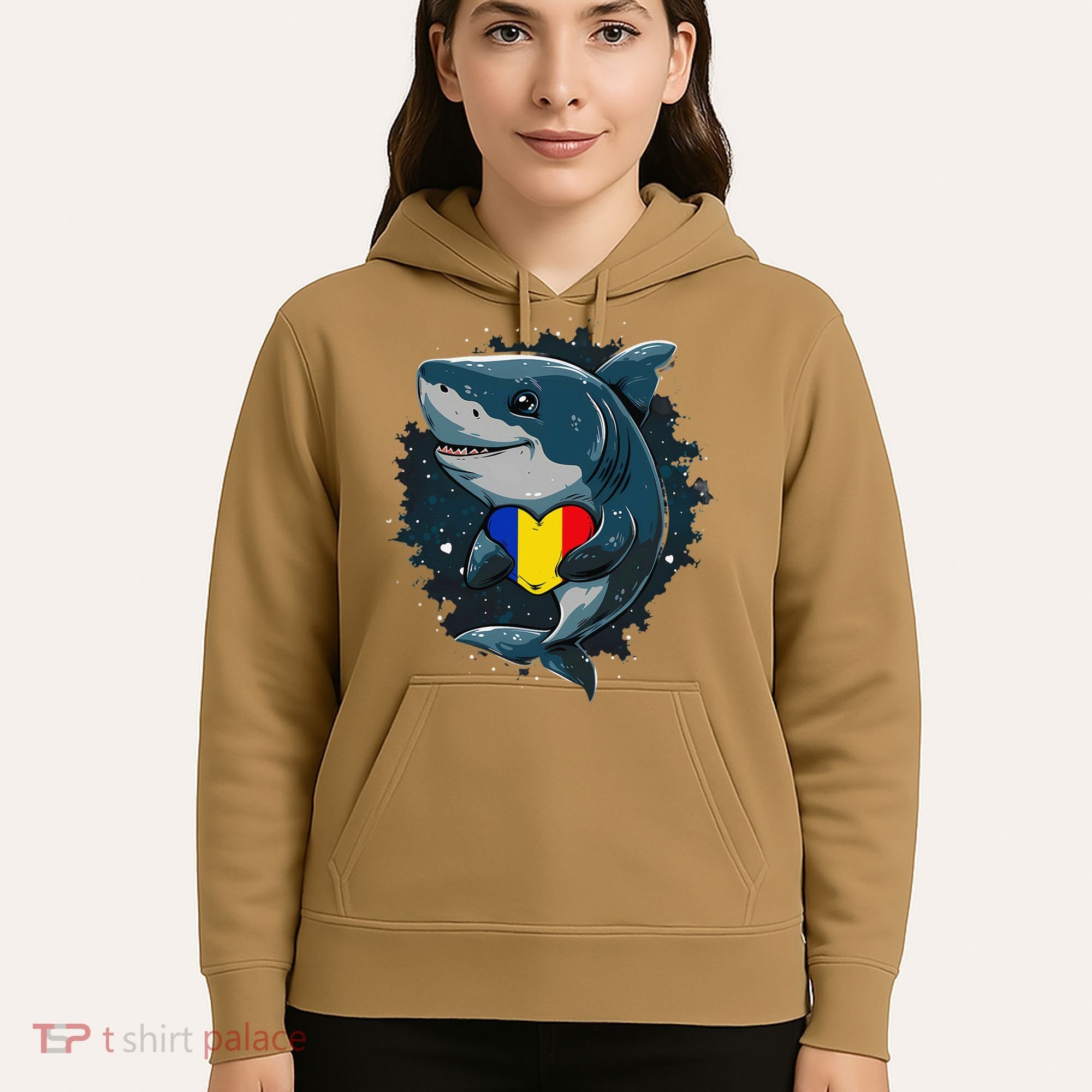 Romania Flag Shark Romanian Roots Heart Romanian Pride Hoodie