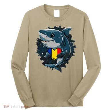 Romania Flag Shark Romanian Roots Heart Romanian Pride Long Sleeve Shirt