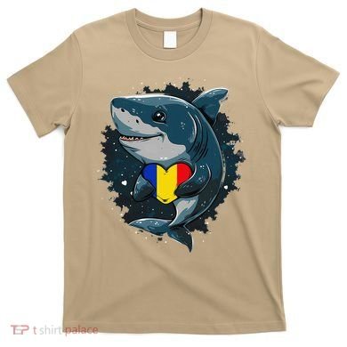 Romania Flag Shark Romanian Roots Heart Romanian Pride T-Shirt