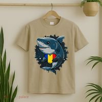 Romania Flag Shark Romanian Roots Heart Romanian Pride T-Shirt thumb 2