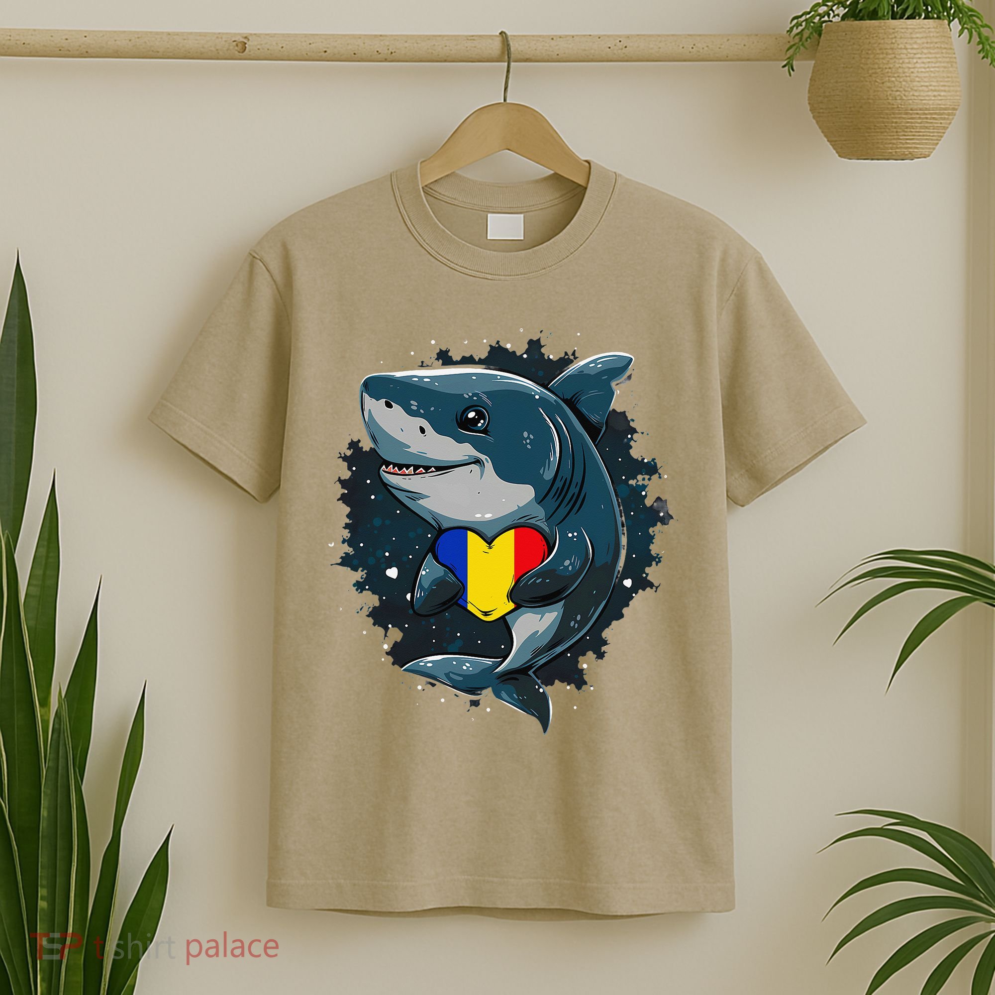 Romania Flag Shark Romanian Roots Heart Romanian Pride T-Shirt