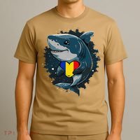 Romania Flag Shark Romanian Roots Heart Romanian Pride T-Shirt thumb 3