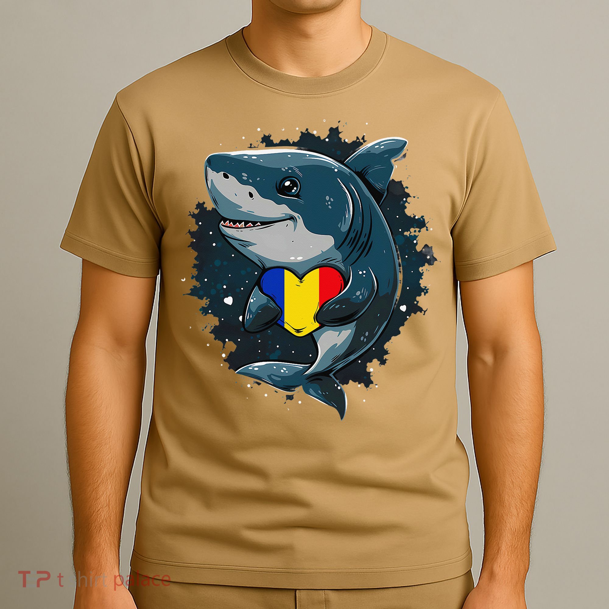 Romania Flag Shark Romanian Roots Heart Romanian Pride T-Shirt