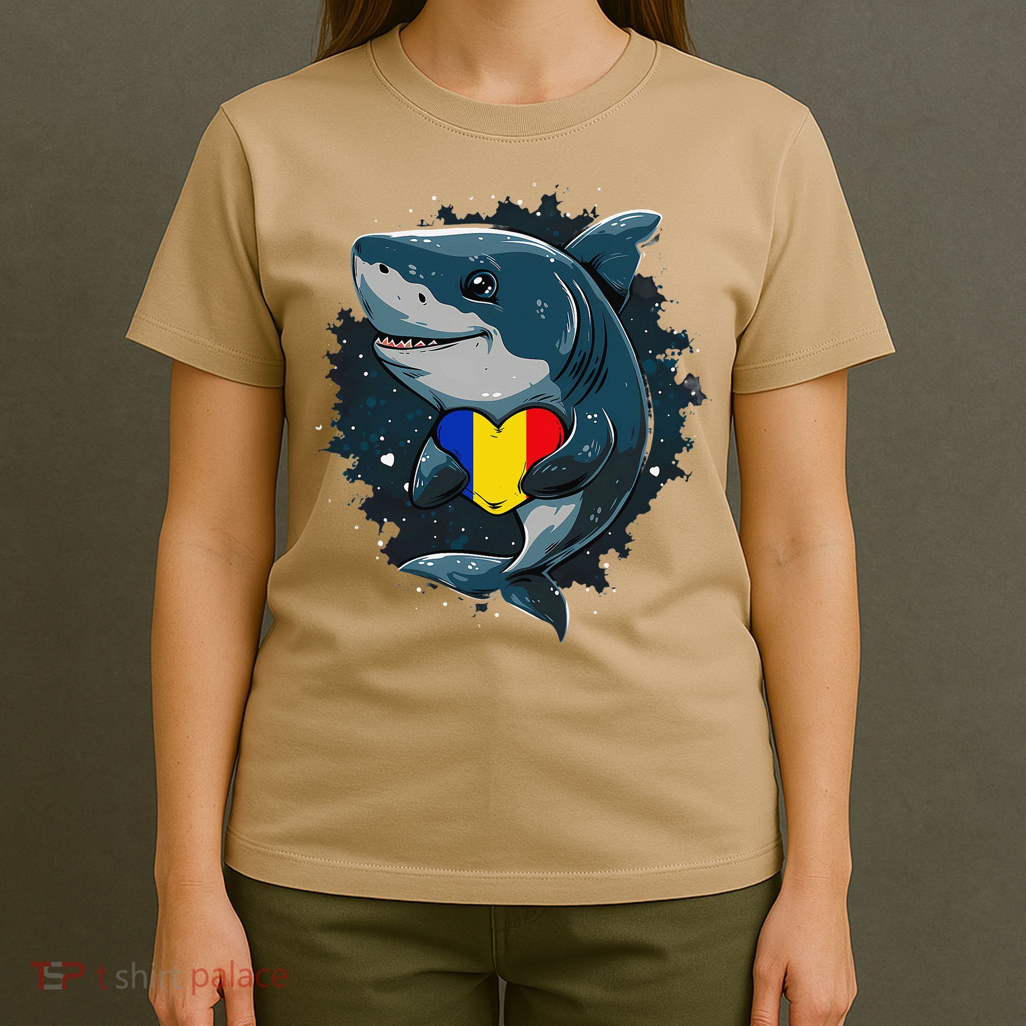 Romania Flag Shark Romanian Roots Heart Romanian Pride T-Shirt