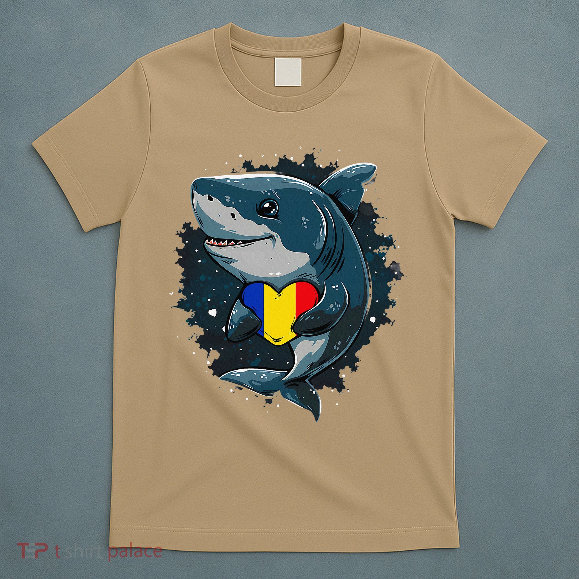 Romania Flag Shark Romanian Roots Heart Romanian Pride T-Shirt
