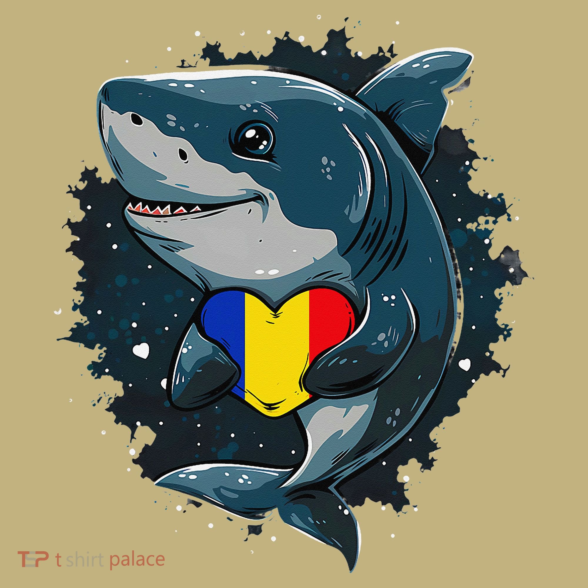Romania Flag Shark Romanian Roots Heart Romanian Pride T-Shirt