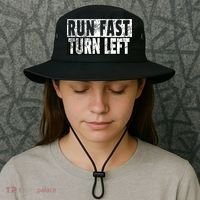 Run Fast Turn Left Funny Track Racing Joke Bucket Hat thumb 3