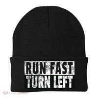 Run Fast Turn Left Funny Track Racing Joke Beanie thumb 0