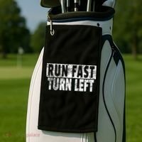 Run Fast Turn Left Funny Track Racing Joke Golf Towel thumb 2