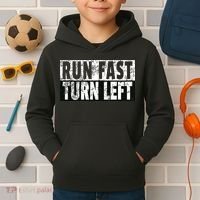 Run Fast Turn Left Funny Track Racing Joke Kids Hoodie thumb 2