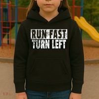 Run Fast Turn Left Funny Track Racing Joke Kids Hoodie thumb 3