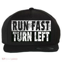 Run Fast Turn Left Funny Track Racing Joke Wool Snapback Cap thumb 0