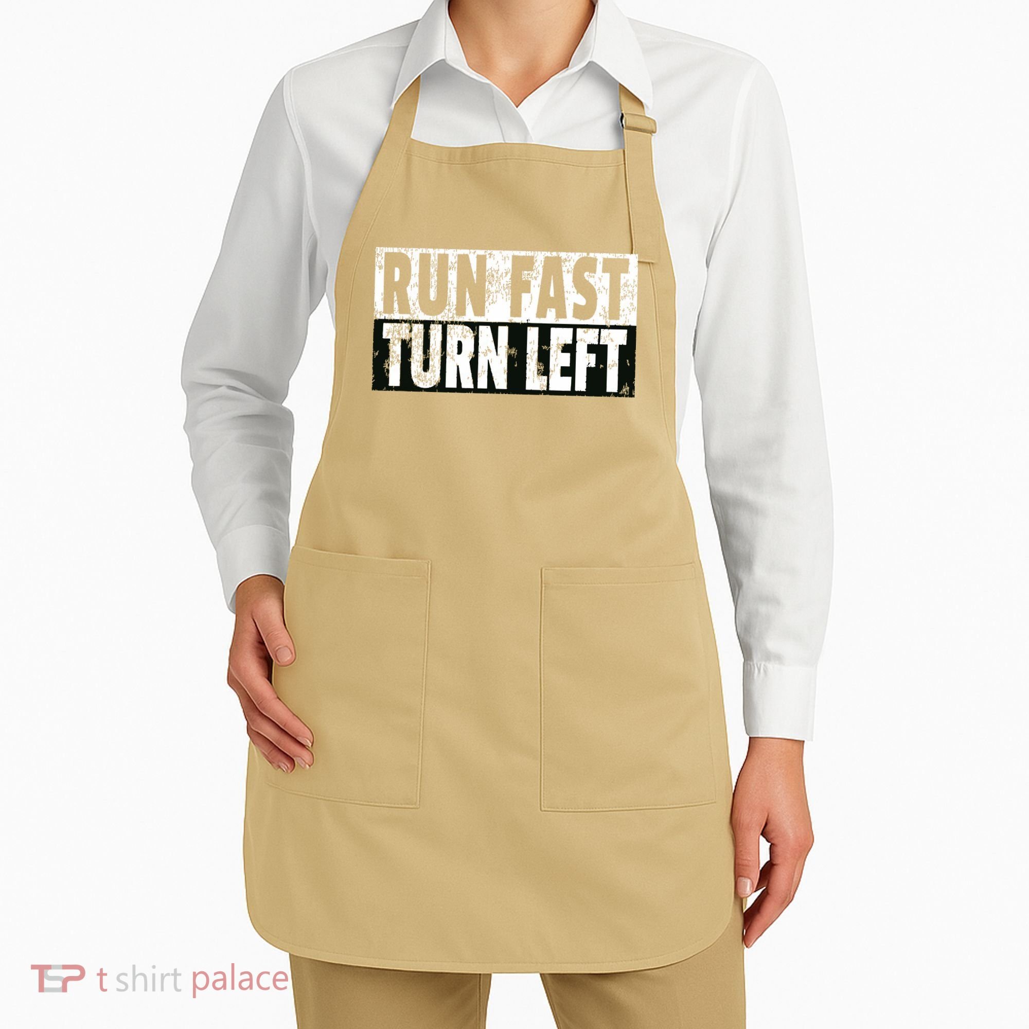Run Fast Turn Left Funny Track Racing Joke Apron