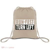 Run Fast Turn Left Funny Track Racing Joke Drawstring Bag thumb 0