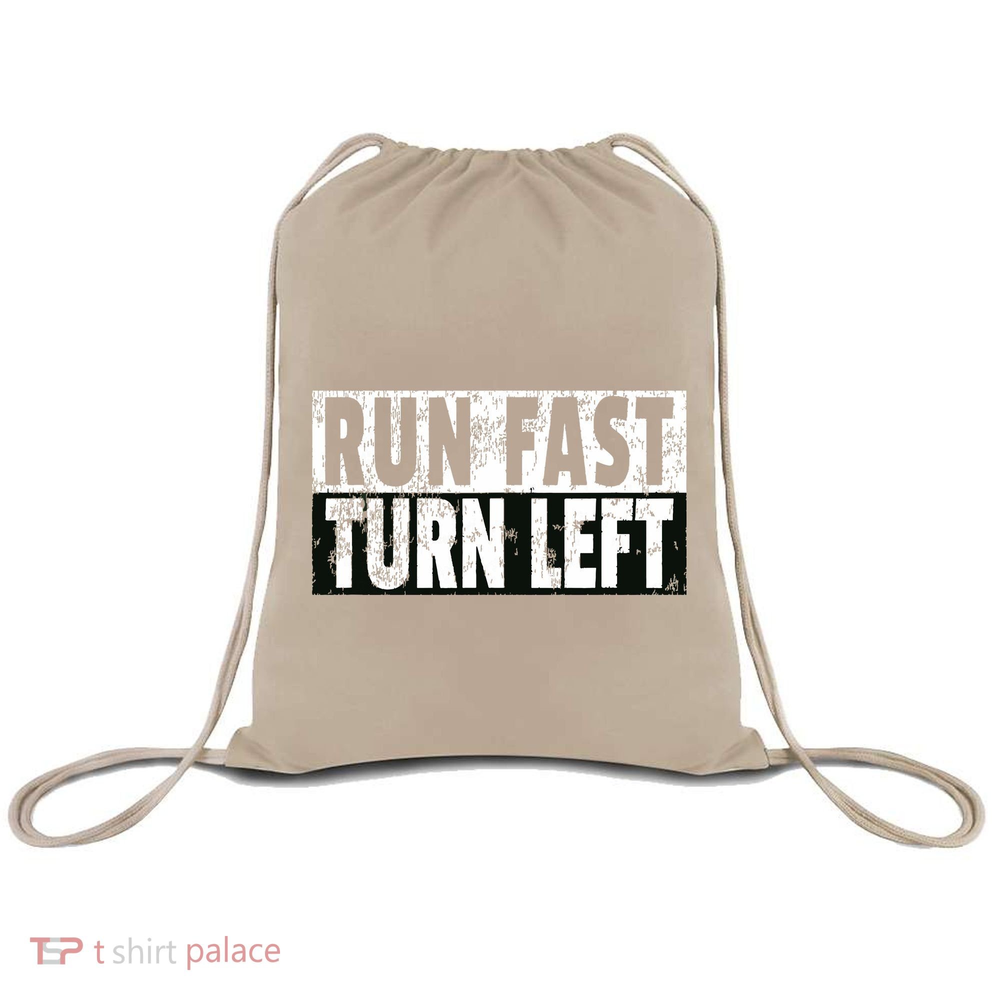 Run Fast Turn Left Funny Track Racing Joke Drawstring Bag