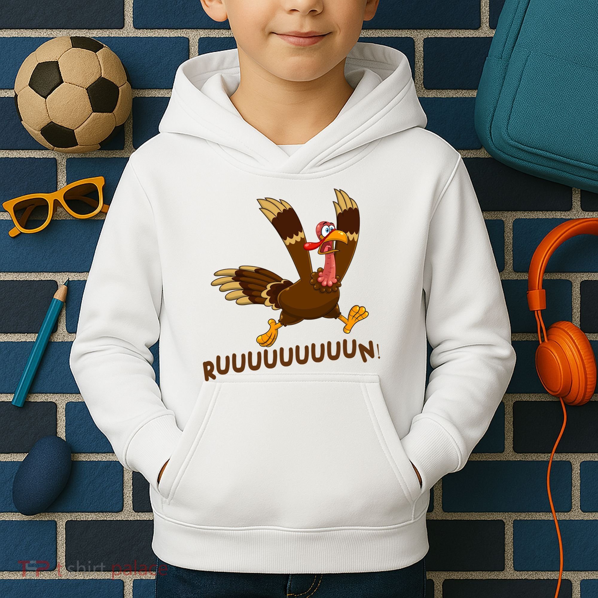 Run Funny Thanksgiving Turkey Kids Hoodie