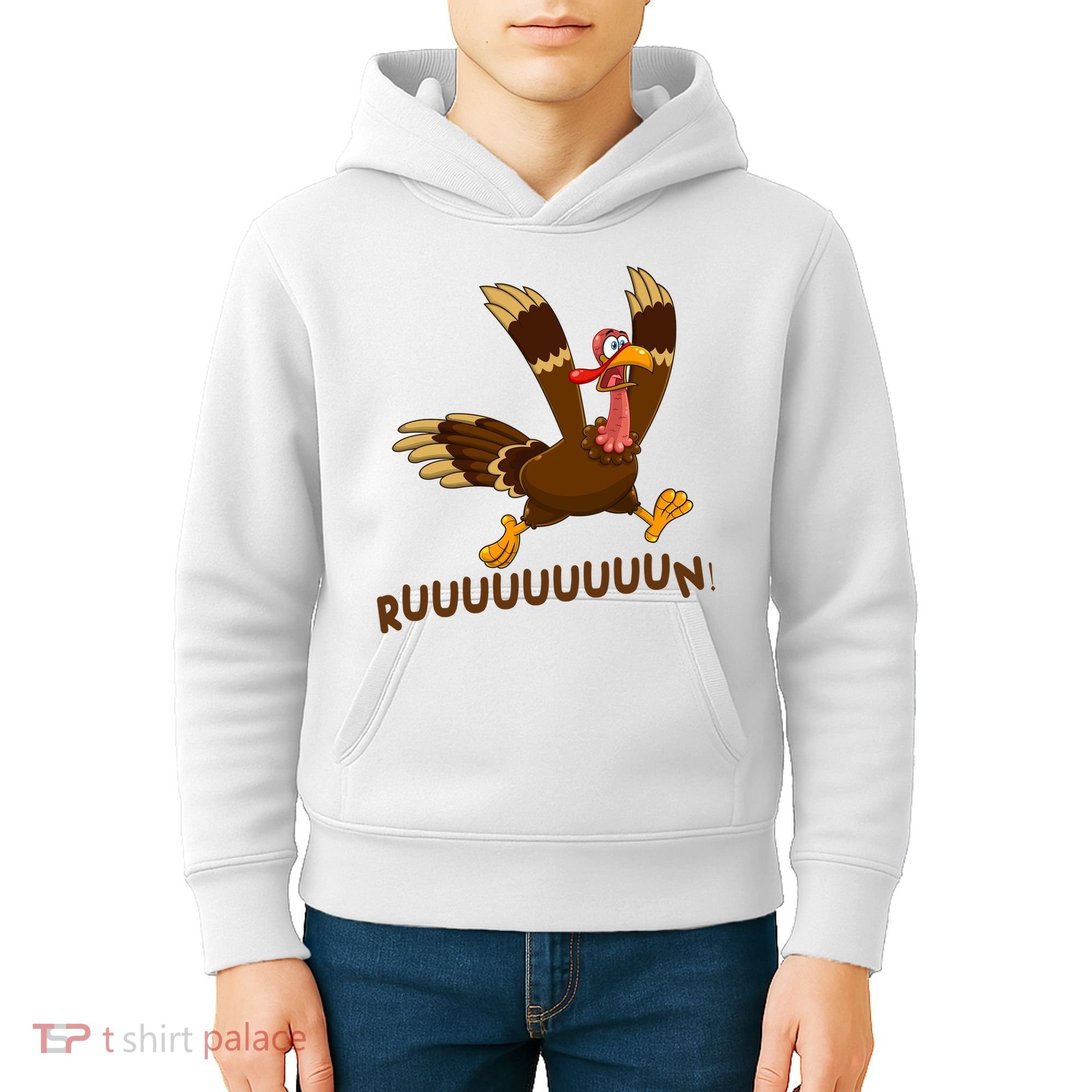 Run Funny Thanksgiving Turkey Kids Hoodie
