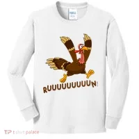 Run Funny Thanksgiving Turkey Kids Long Sleeve Shirt thumb 0