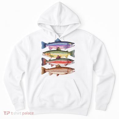 River Fish Trout Salmon Colorful Trout In A Row Hoodie