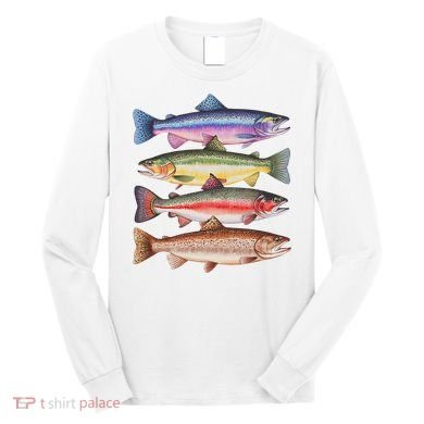 River Fish Trout Salmon Colorful Trout In A Row Long Sleeve Shirt