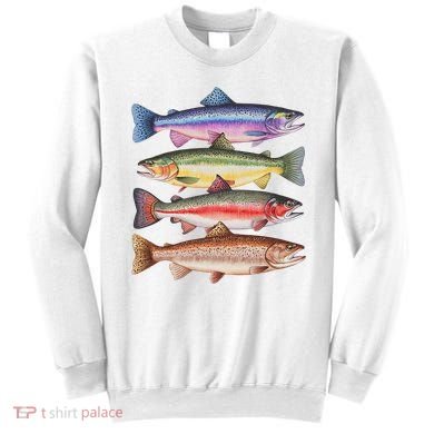 River Fish Trout Salmon Colorful Trout In A Row Sweatshirt