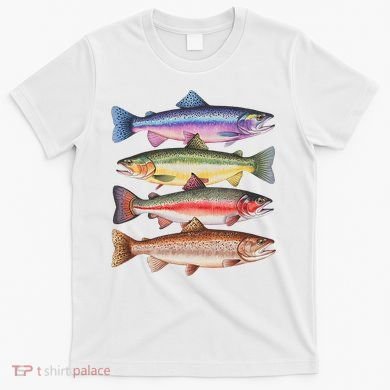 River Fish Trout Salmon Colorful Trout In A Row T-Shirt